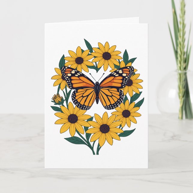 Cartes Pour Fêtes Annuelles Papillon Checkerspot Et Fleurs De Faisée Aux Yeux  (Devant)