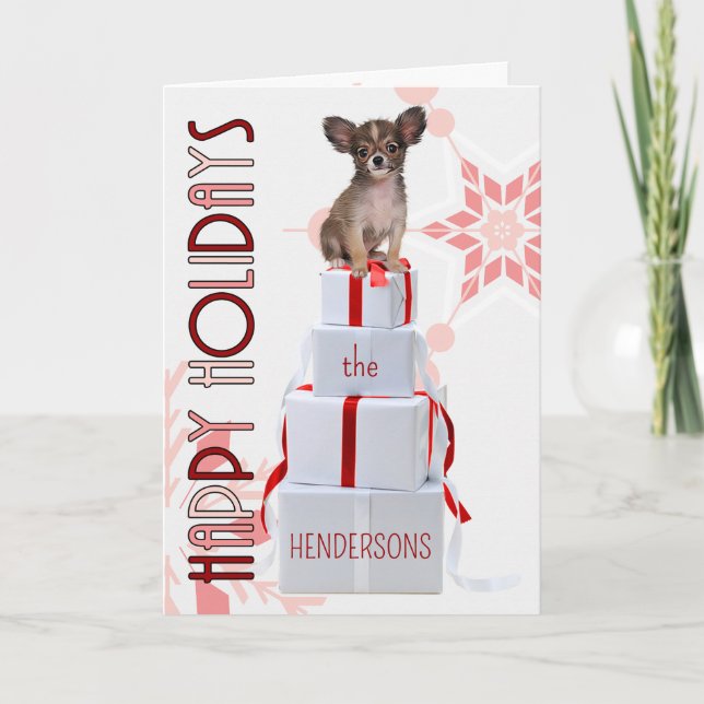 Cartes Pour Fêtes Annuelles Papillon Chien avec cadeaux Noël rouge (Devant)