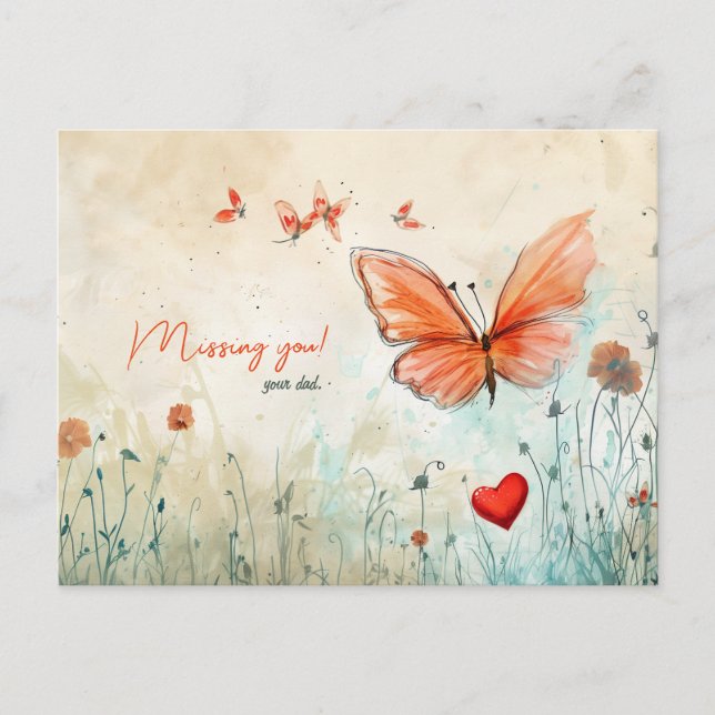 Cartes Pour Fêtes Annuelles Papillon et coeur qui vous manquent (Devant)