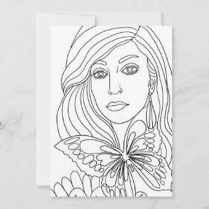 Cartes Pour Fêtes Annuelles Papillon Fille Femme face Coloration page