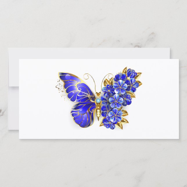 Cartes Pour Fêtes Annuelles Papillon saphir à fleurs (Devant)