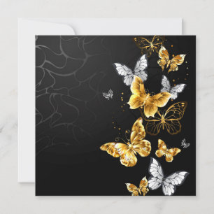 Cartes Pour Fêtes Annuelles Papillons blancs et dorés