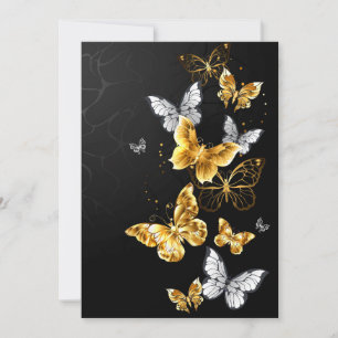 Cartes Pour Fêtes Annuelles Papillons blancs et dorés
