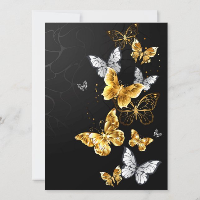 Cartes Pour Fêtes Annuelles Papillons blancs et dorés (Devant)