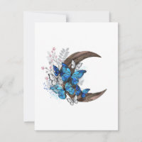 Papillons bleus sur croissant en bois