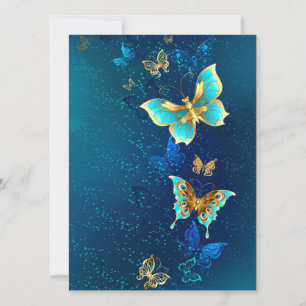 Cartes Pour Fêtes Annuelles Papillons d'or sur un Arrière - plan bleu