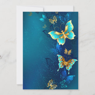 Cartes Pour Fêtes Annuelles Papillons d'or sur un Arrière - plan bleu