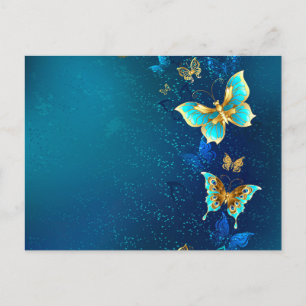 Cartes Pour Fêtes Annuelles Papillons d'or sur un Arrière - plan bleu