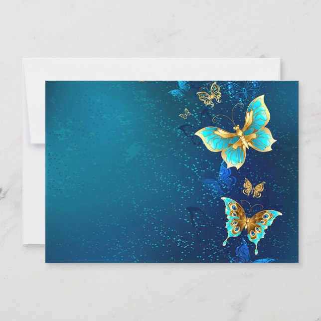 Cartes Pour Fêtes Annuelles Papillons d'or sur un Arrière - plan bleu (Devant)