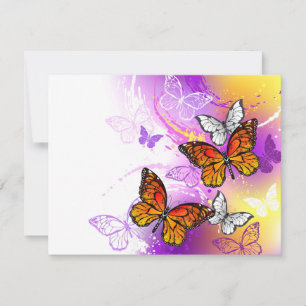 Cartes Pour Fêtes Annuelles Papillons Monarque sur Arrière - plan pourpre