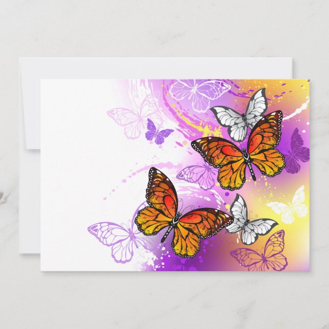 Cartes Pour Fêtes Annuelles Papillons Monarque sur Arrière - plan pourpre (Devant)