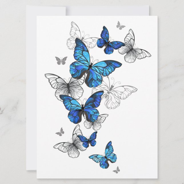 Cartes Pour Fêtes Annuelles Papillons volants bleus Morpho (Devant)