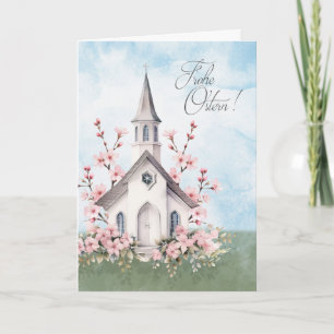 Cartes Pour Fêtes Annuelles Pâques allemande Frohe Ostern Église Fleurs roses