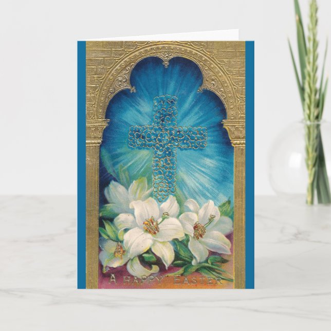Cartes Pour Fêtes Annuelles Pâques avec Croix et Lys (Devant)