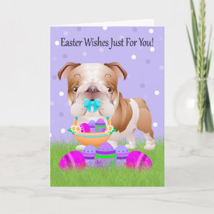 Cartes Pour Fêtes Annuelles Pâques avec le petit bouledogue avec le panier de