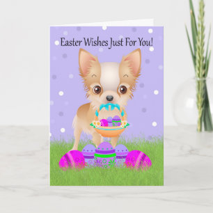 Cartes Pour Fêtes Annuelles Pâques Avec Petite Chihuahua Avec Panier De Pâques