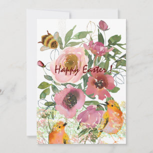 Cartes Pour Fêtes Annuelles Pâques blanches de fleurs roses