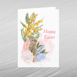 Cartes Pour Fêtes Annuelles Pâques bleu rose jaune lapin floral