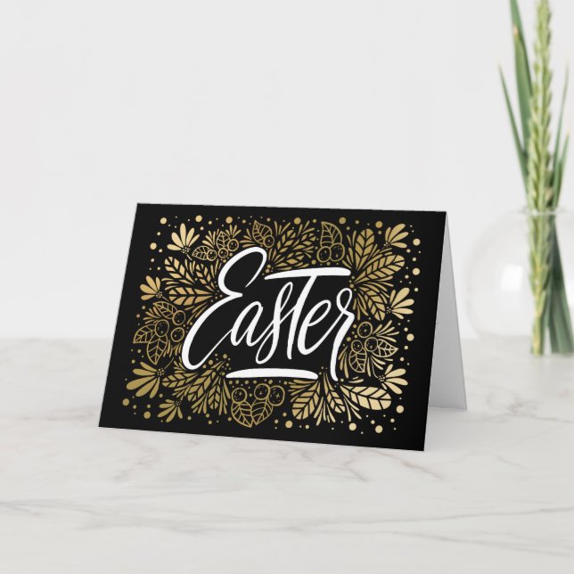 Cartes Pour Fêtes Annuelles Pâques Elegant Noir et Or (Devant)