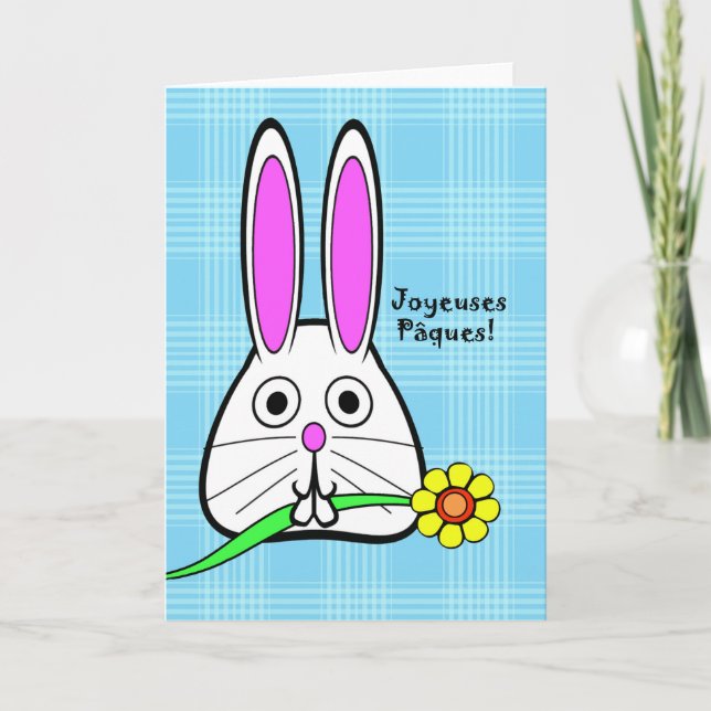 Cartes Pour Fêtes Annuelles Pâques en français, Joyeuses Pâques, lapin mignon (Devant)