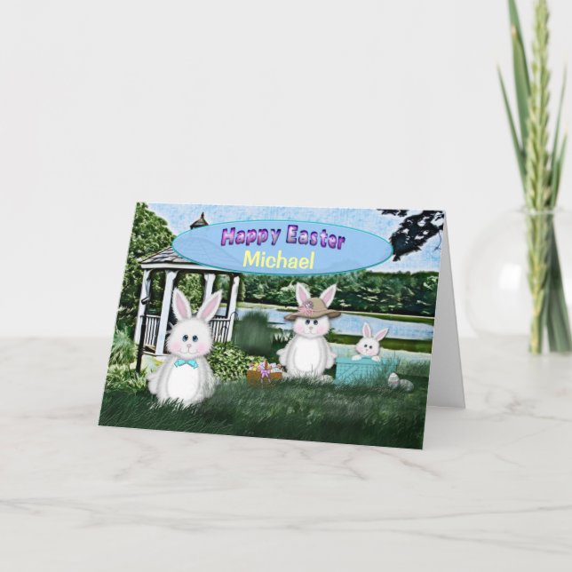 CARTES POUR FÊTES ANNUELLES PÂQUES - ENFANTS - PERSONNALISER LEUR NOM/BUNNY/FA (Devant)