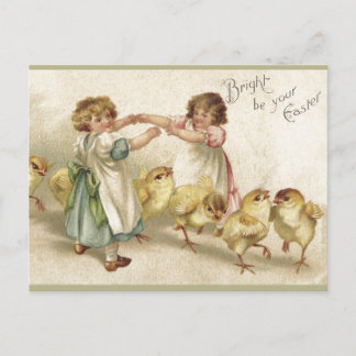 Cartes Pour Fêtes Annuelles Pâques - Filles mignonnes avec poussins-Vintage ca