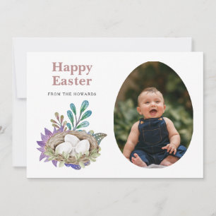 Cartes Pour Fêtes Annuelles Pâques Floral Élégant Moderne Photo Joyeuses Pâq