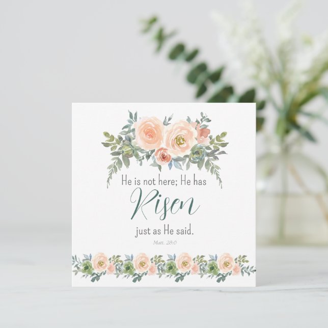 Cartes Pour Fêtes Annuelles Pâques Floral Il a ressuscité l'écriture Aquarelle (Debout devant)