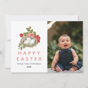 Cartes Pour Fêtes Annuelles Pâques Floral Moderne Élégant Photo Joyeuses Pâq
