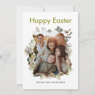 Cartes Pour Fêtes Annuelles Pâques Floral Moderne Élégant Photo Joyeuses Pâq