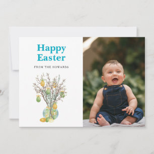 Cartes Pour Fêtes Annuelles Pâques Floral Moderne Élégant Photo Joyeuses Pâq
