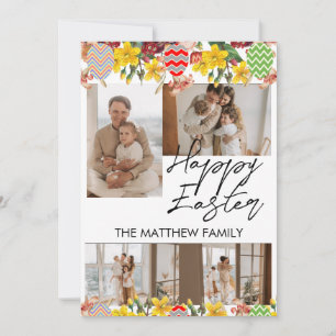 Cartes Pour Fêtes Annuelles Pâques florales élégantes, famille quatre photo co
