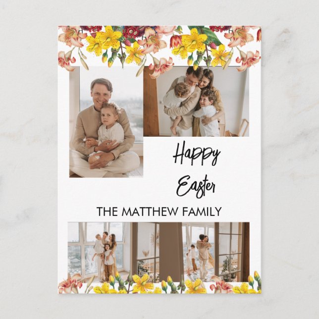 Cartes Pour Fêtes Annuelles Pâques florales élégantes, famille quatre photo co (Devant)