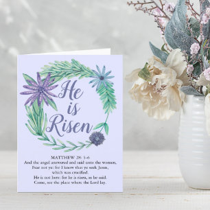 Cartes Pour Fêtes Annuelles Pâques Il est ressuscité violet Religieux Matthieu