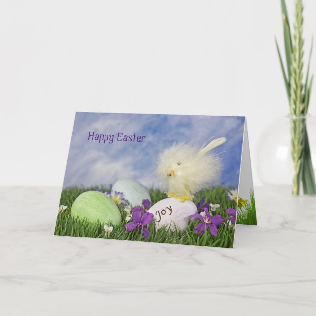 Cartes Pour Fêtes Annuelles Pâques Joie avec oeufs et poussin (Devant)