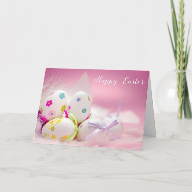 Cartes Pour Fêtes Annuelles Pâques - "jolis oeufs dans le rose" - (Devant)