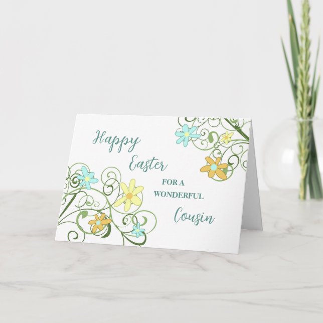 Cartes Pour Fêtes Annuelles Pâques joyeuses au Cousin des fleurs du printemps (Devant)