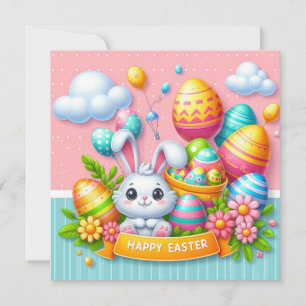 Cartes Pour Fêtes Annuelles Pâques joyeuses - Oeufs de lapin en couleurs paste