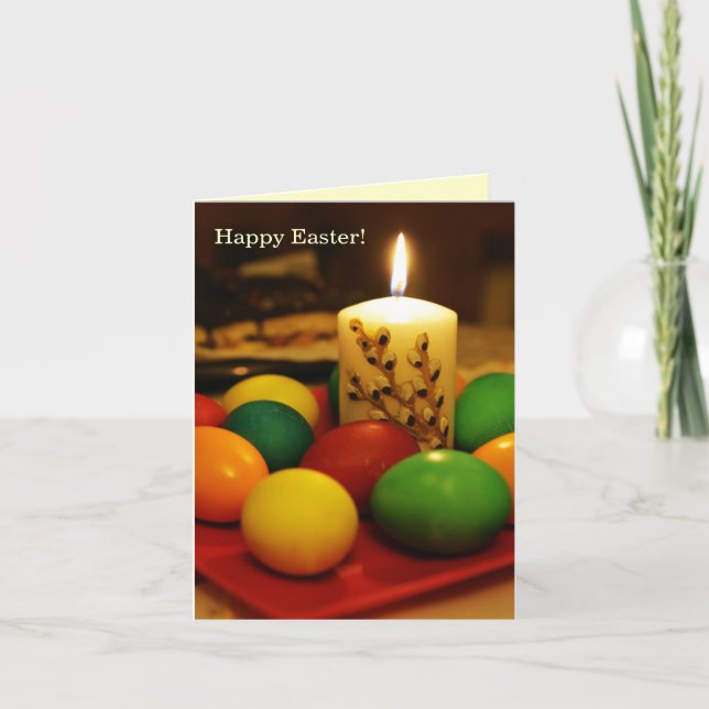 Cartes Pour Fêtes Annuelles Pâques joyeuses (oeufs et bougie) (Devant)