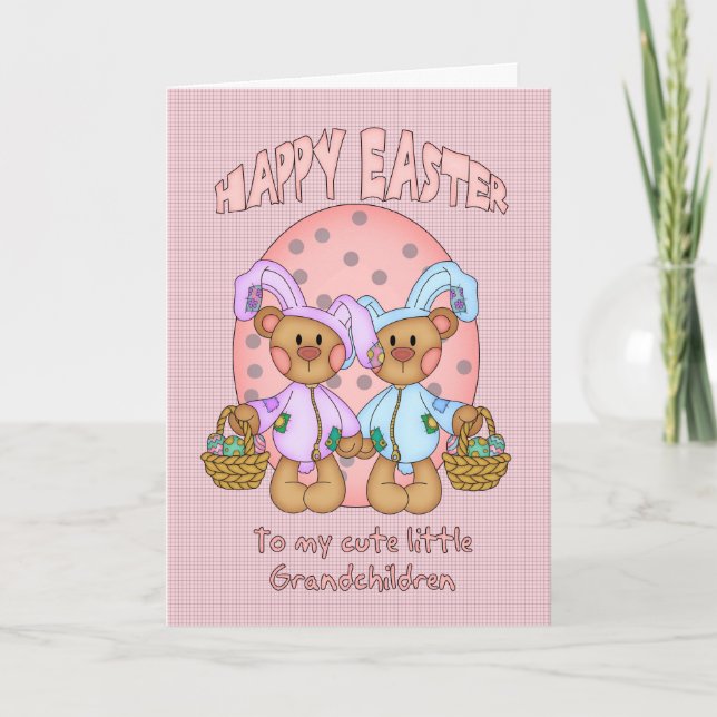 Cartes Pour Fêtes Annuelles Pâques Joyeuses - Petits-Enfants - Mignonne Ours E (Devant)