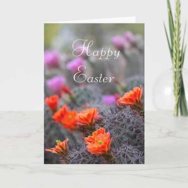 Cartes Pour Fêtes Annuelles Pâques joyeuses pour les cactus en fleurs (Devant)
