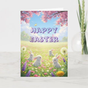 Cartes Pour Fêtes Annuelles Pâques Lavande Mignon Lapin Blanc Floral Printemps