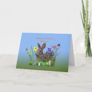 Cartes Pour Fêtes Annuelles Pâques, nièce, fleurs, oeufs, et Rabbin
