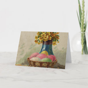 Cartes Pour Fêtes Annuelles Pâques Panier Œufs Fleurs Antique
