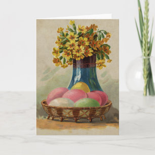 Cartes Pour Fêtes Annuelles Pâques Panier Œufs Fleurs Antique