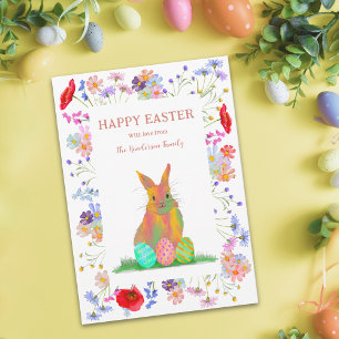 Cartes Pour Fêtes Annuelles Pâques Personnalisé Lapin Mignon Œufs Floral