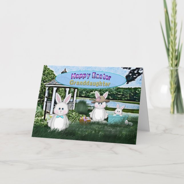 CARTES POUR FÊTES ANNUELLES PÂQUES - PETITE-FILLE - BUNNY/FAMILLE (Devant)