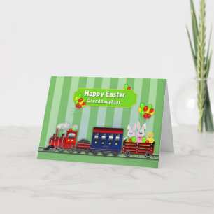 Cartes Pour Fêtes Annuelles Pâques - Petite-fille - Train/Bunnies/Balloons