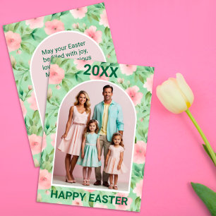 Cartes Pour Fêtes Annuelles Pâques Photo personnalisée Pastel Rose & Flore ver