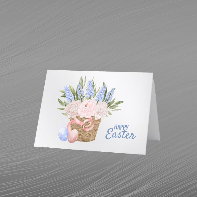 Cartes Pour Fêtes Annuelles Pâques Pink Blue Panier Oeuf Floral (Créateur téléchargé)